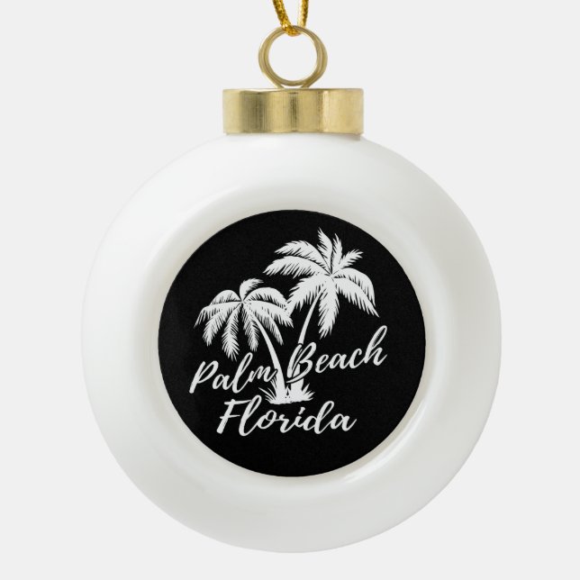 Palm Beach Florida Palm Trees Beach Ceramic Ball Christmas Ornament (Front)