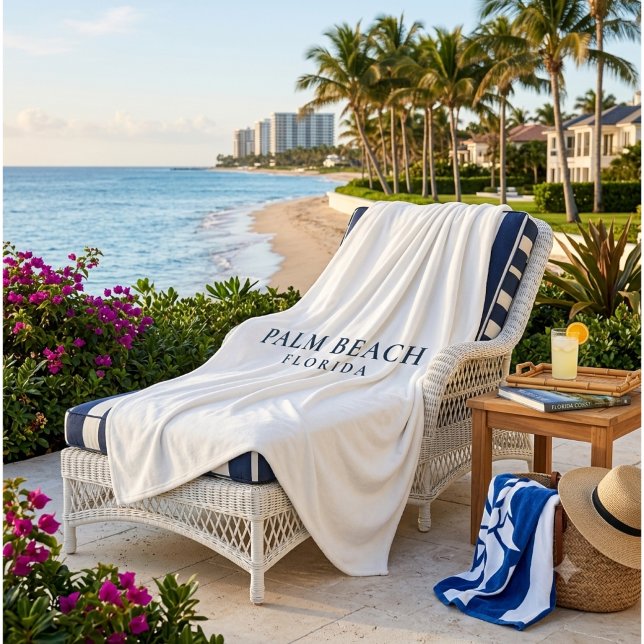 Palm Beach Florida - Preppy Coastal  Fleece Blanket (Display photo produced with AI)