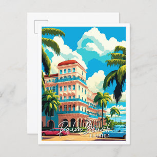 Palm Beach Florida USA vintage travel illustration Postcard