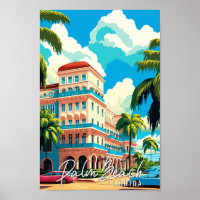 Palm Beach Florida USA vintage travel illustration