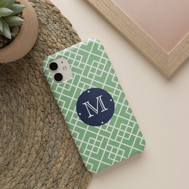 Palm Beach Green Geometric Bamboo Pattern Monogram Case-Mate iPhone Case (Creator Uploaded)