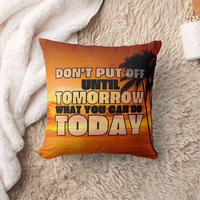 Palm beach ocean sunset | motivational phrase cushion (Blanket)