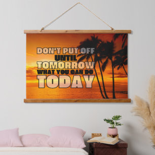 Palm beach ocean sunset   motivational phrase hanging tapestry
