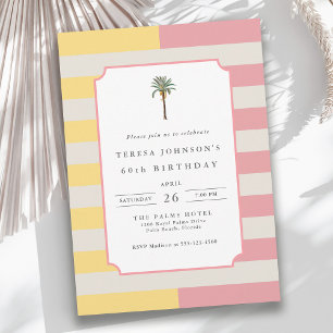 Palm Beach Pastel Stripe Tropical 60th Birthday Invitation