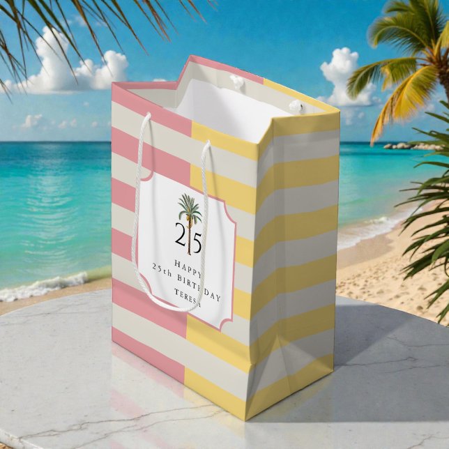 Palm Beach Pastel Stripe Tropical Birthday Medium Gift Bag (Creator Uploaded)