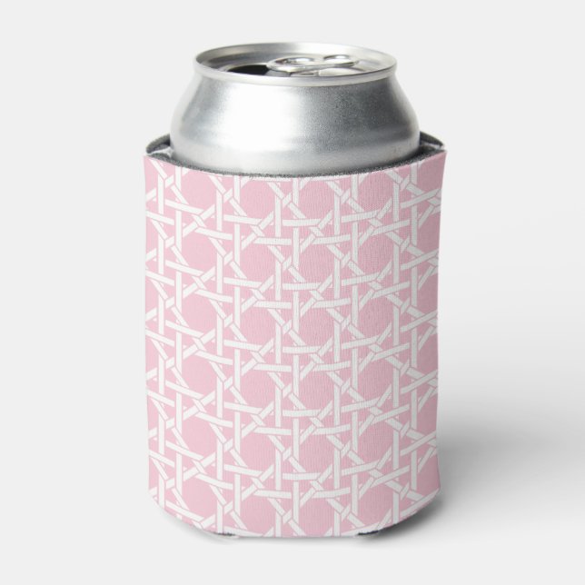 Palm Beach Pink and White Cane Webbing Can Cooler (Can Front)