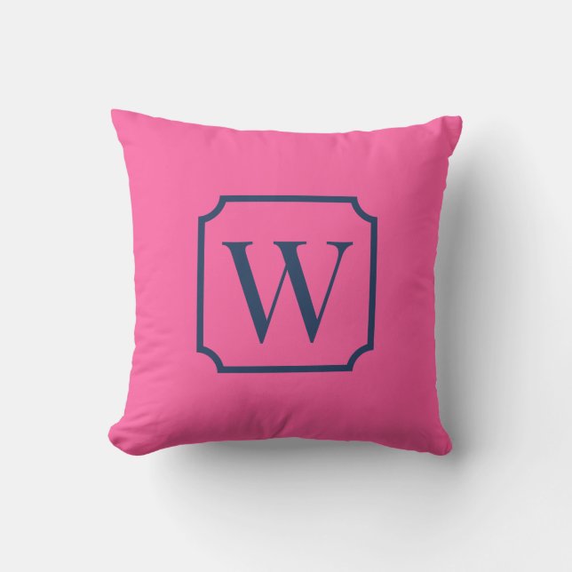 Palm Beach Pink Monogram Dorm Room Pillow  (Front)