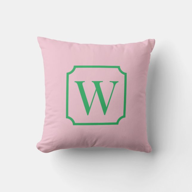 Palm Beach Pink Monogram Dorm Room Pillow  (Front)
