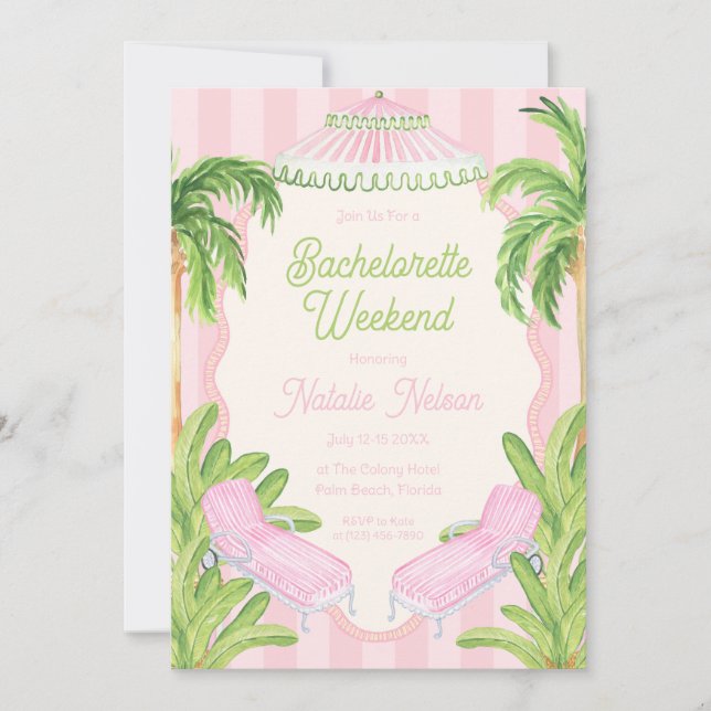Palm Beach Pool Loungers Bachelorette Weekend Invitation (Front)