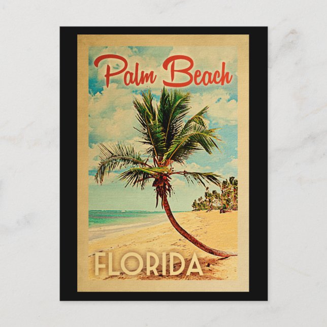Palm Beach Postcard Florida Palm Tree Beach Retro (Front)