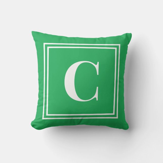 Palm Beach Preppy Green Monogram Throw Pillow (Front)