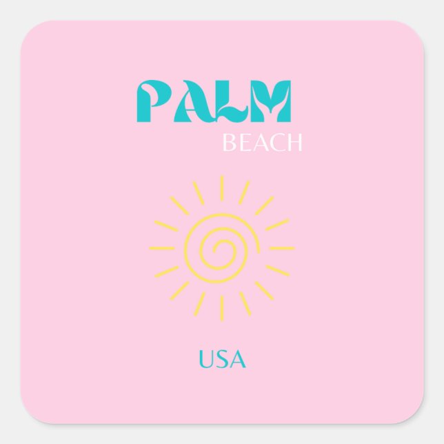 Palm Beach, Preppy, Preppy Art, Pink Square Sticker (Front)
