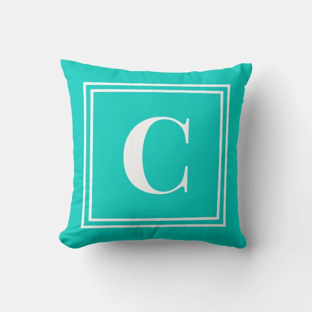 Palm Beach Preppy Turquoise Monogram Throw Pillow (Front)