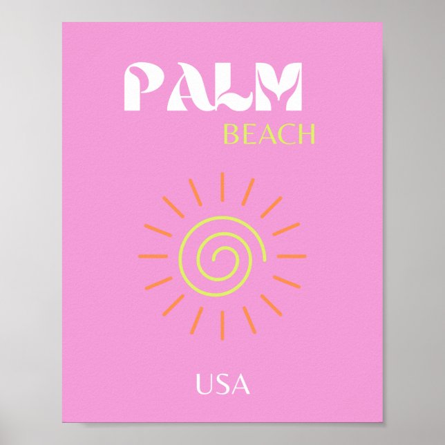 Palm Beach, Retro Art, Preppy, Pink Art, Pink Poster (Front)