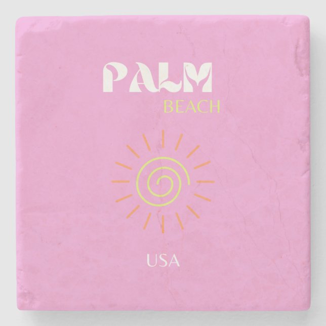 Palm Beach, Retro Art, Preppy, Pink Art, Pink Stone Coaster (Front)