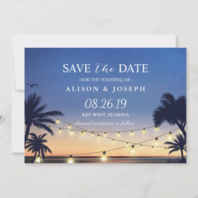 Palm Beach Sunset String Lights Save the Date (Front)