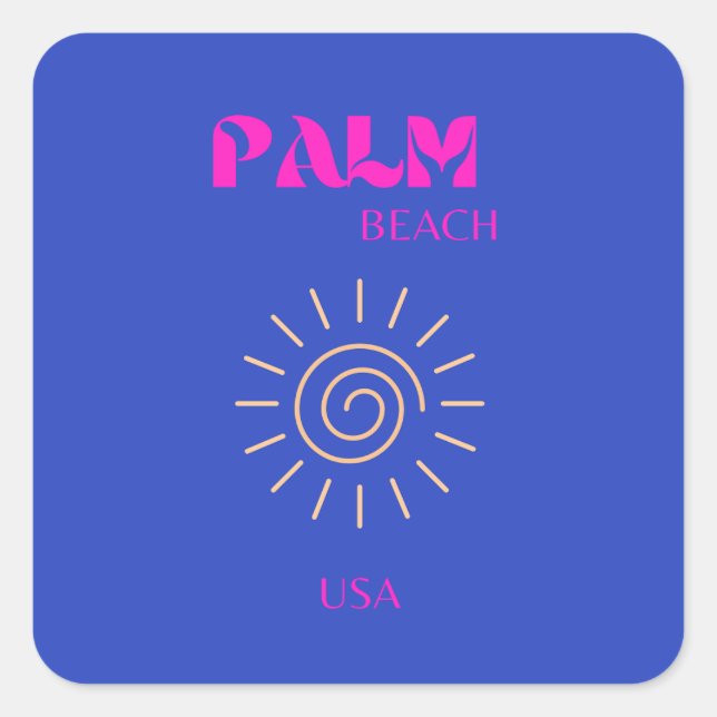 Palm Beach, Travel Art, Florida, Blue Square Sticker (Front)