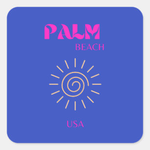 Palm Beach, Travel Art, Florida, Blue Square Sticker