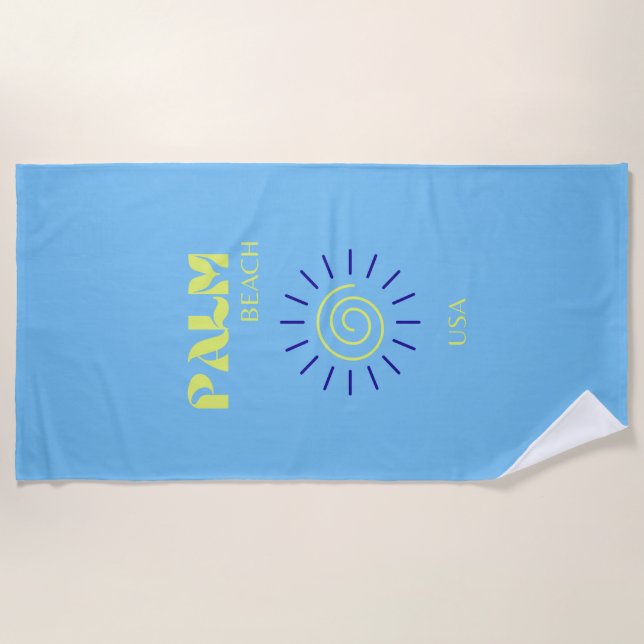 Palm Beach, Travel Art, Florida, Preppy, Blue Beach Towel (Front)