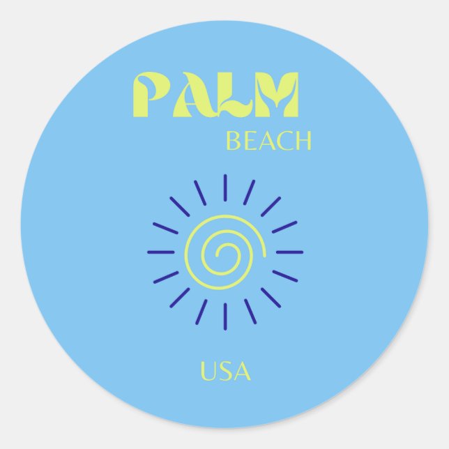 Palm Beach, Travel Art, Florida, Preppy, Blue Classic Round Sticker (Front)