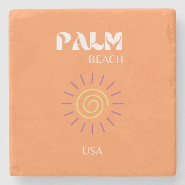 Palm Beach, Travel Art, Preppy, Orange Stone Coaster (Front)