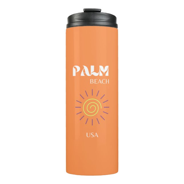 Palm Beach, Travel Art, Preppy, Orange Thermal Tumbler (Front)