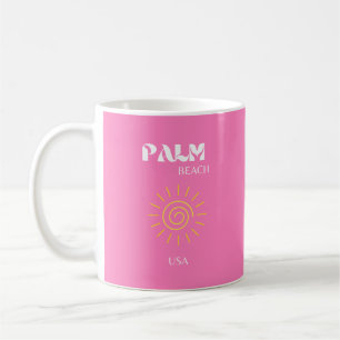 Palm Beach, Travel Art, Preppy, Pink Coffee Mug