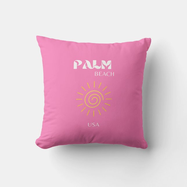 Palm Beach, Travel Art, Preppy, Pink Cushion (Front)