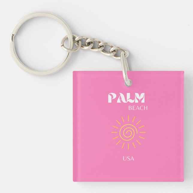 Palm Beach, Travel Art, Preppy, Pink Key Ring (Front)
