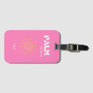 Palm Beach, Travel Art, Preppy, Pink Luggage Tag