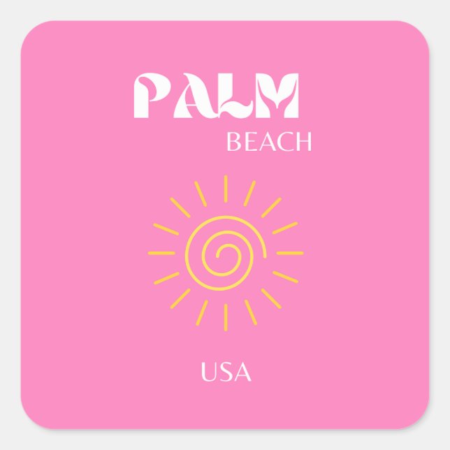 Palm Beach, Travel Art, Preppy, Pink Square Sticker (Front)