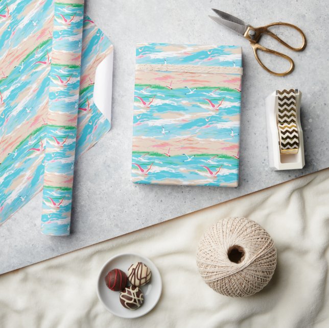 Palm Beach Tropical Beach Seagulls Wrapping Paper (Crafts)