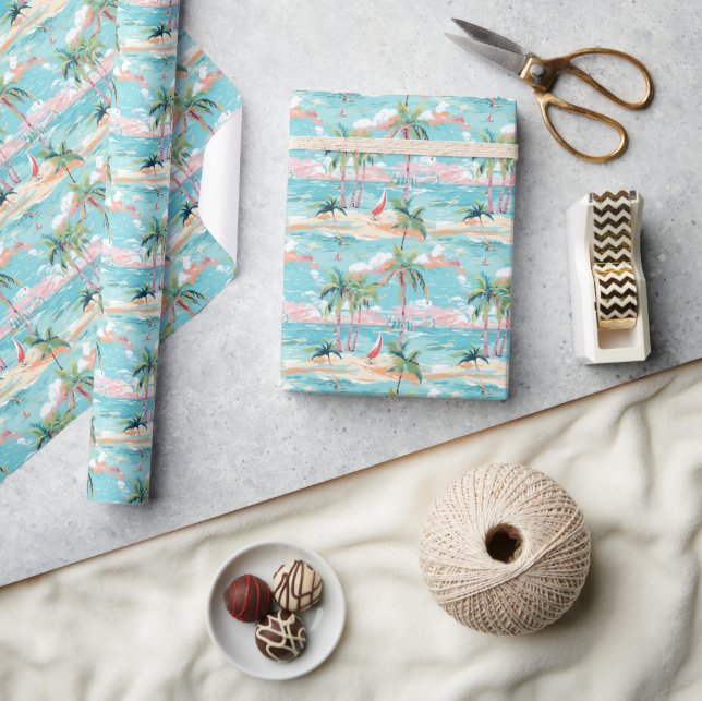 Palm Beach Tropical Beach Windsurfing Wrapping Paper (Crafts)