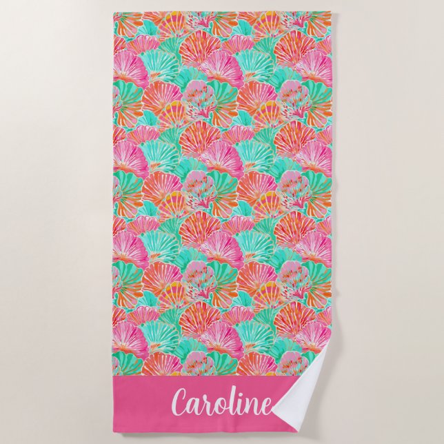 Palm Beach Tropical Island Seashells Towel (Front)