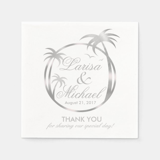 Palm Beach Tropical Logo | faux silver foil Napkin (Front)