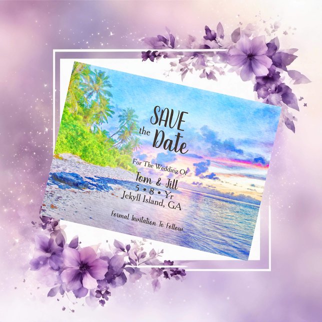 Palm Beach Watercolor Photo Save The Date Announcement Postcard (Creator Uploaded)