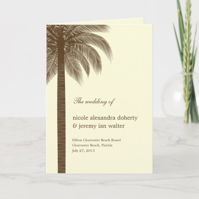 Palm Beach Wedding Program Card - Brown (Front)