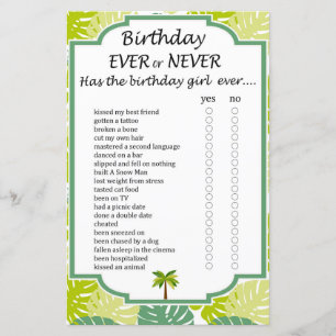 Palm Birthday ever or never game