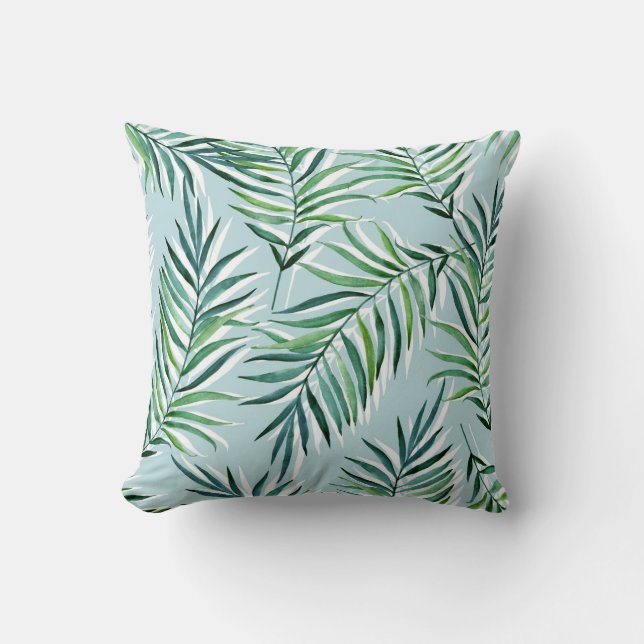 Palm Branches, Watercolor Seamless Hand-Drawn. Cushion (Front)