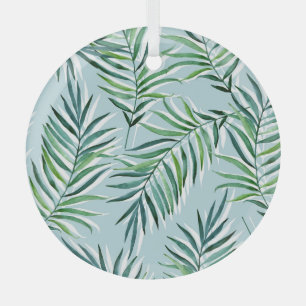 Palm Branches, Watercolor Seamless Hand-Drawn. Glass Tree Decoration