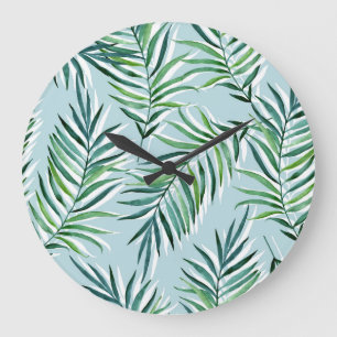 Palm Branches, Watercolor Seamless Hand-Drawn. Large Clock