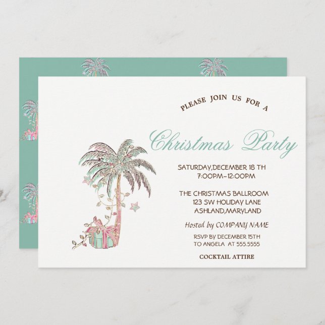 Palm Christmas Tree Present Christmas Party Invitation (Front/Back)