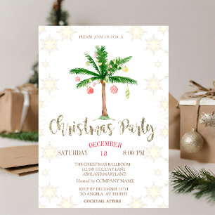 Palm Christmas Tree Snowflakes Company Party Invitation