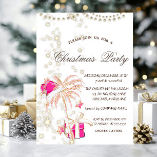 Palm Christmas Tree,Sparkle,Pink Christmas Party Invitation