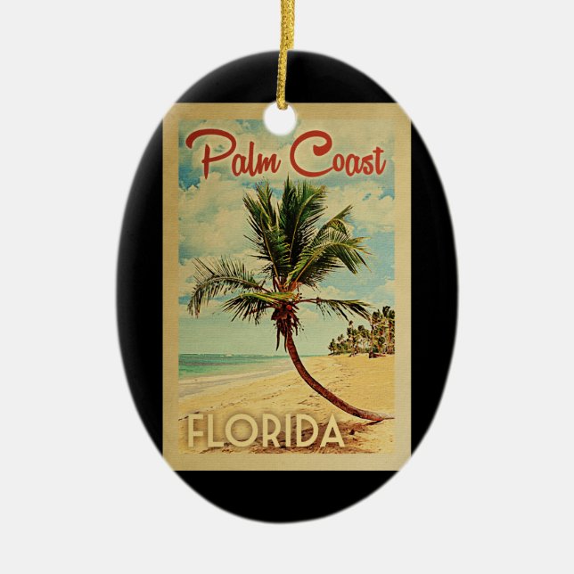 Palm Coast Palm Tree Vintage Travel Ceramic Tree Decoration (Front)