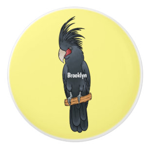 Palm cockatoo bird cartoon illustration ceramic knob