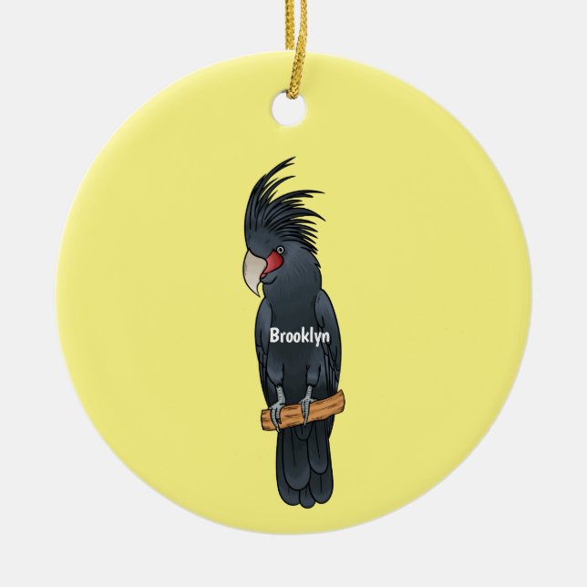 Palm cockatoo bird cartoon illustration  ceramic tree decoration (Front)