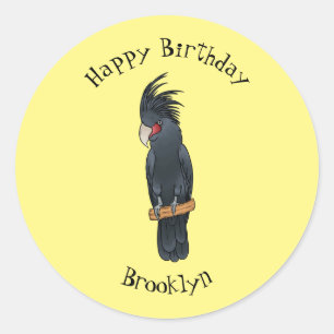 Palm cockatoo bird cartoon illustration classic round sticker