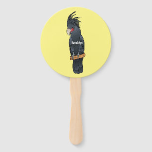 Palm cockatoo bird cartoon illustration  hand fan