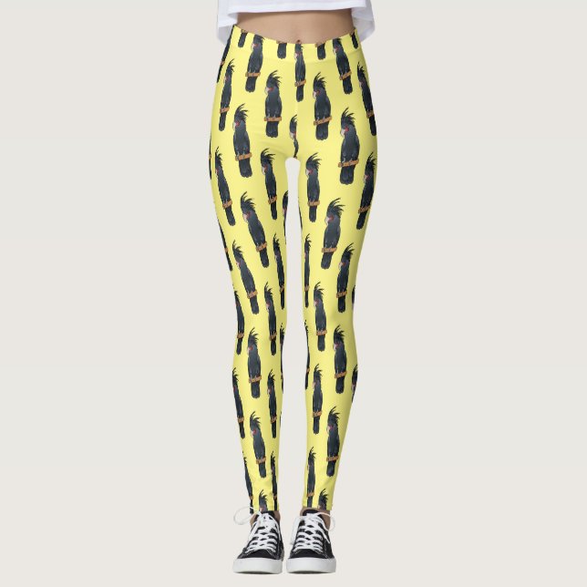 Palm cockatoo bird cartoon illustration leggings (Front)